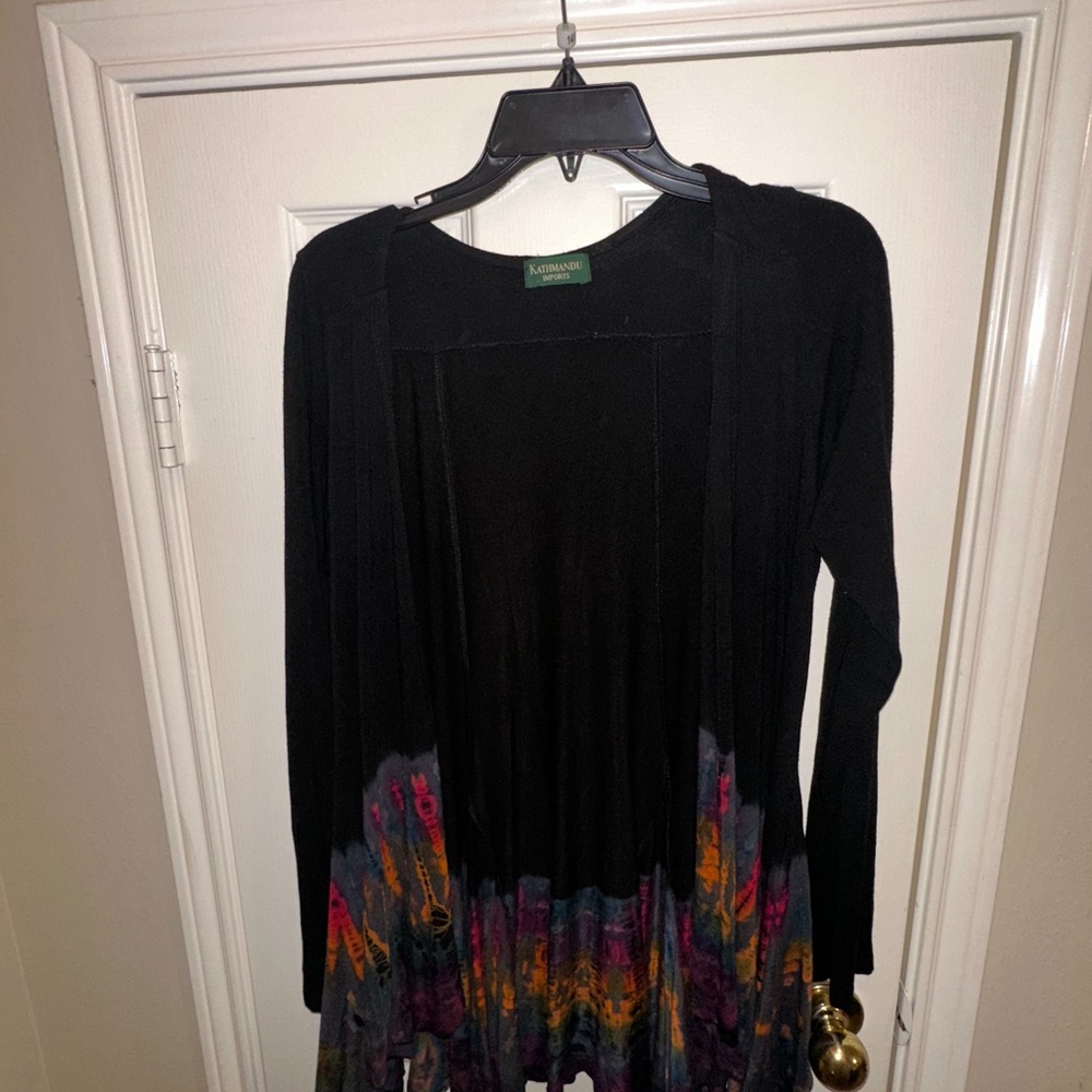 Kathmandu Women's Black Long Sleeve cardigan with Colorful Hem
